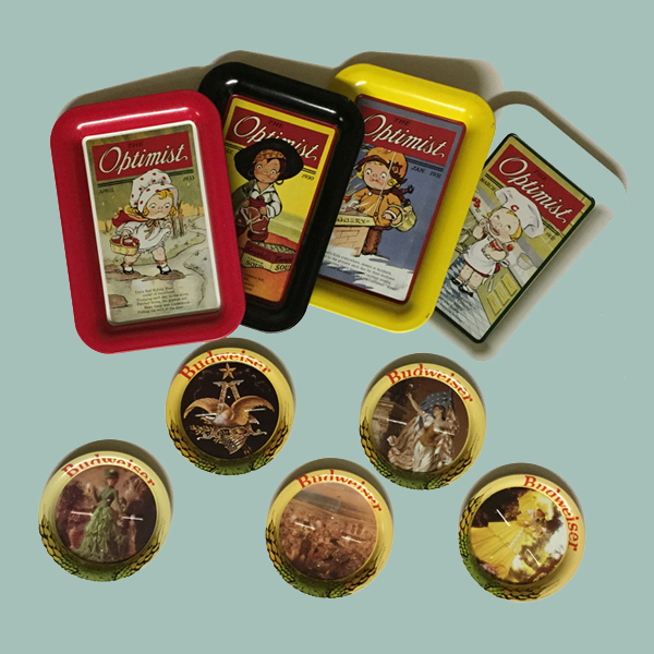 Specialty items, Custom coasters, mini trays, 'Rolling' trays and branded items.